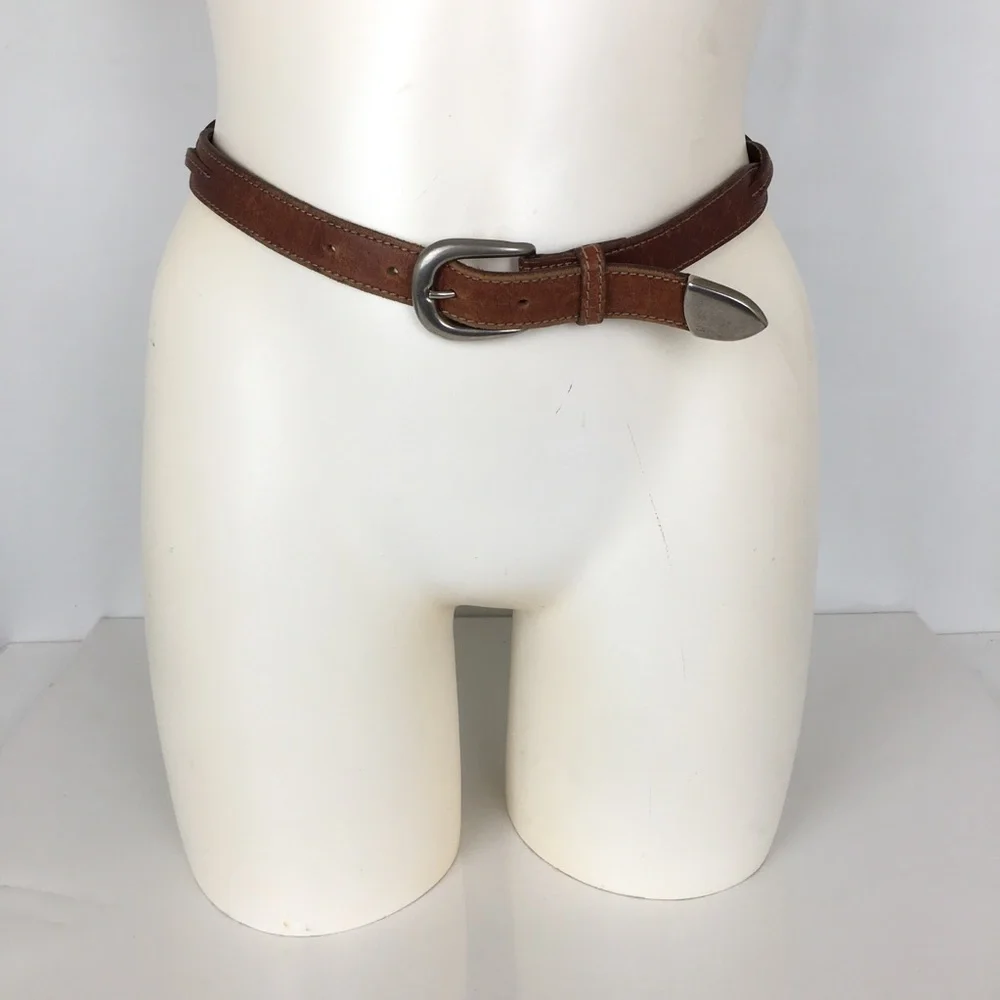 Genuine Leather Braided Belt Thin Brown Preppy Minimalist Western